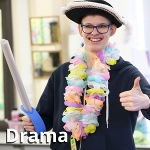 A student dressed as a pirate during a drama rehearsal